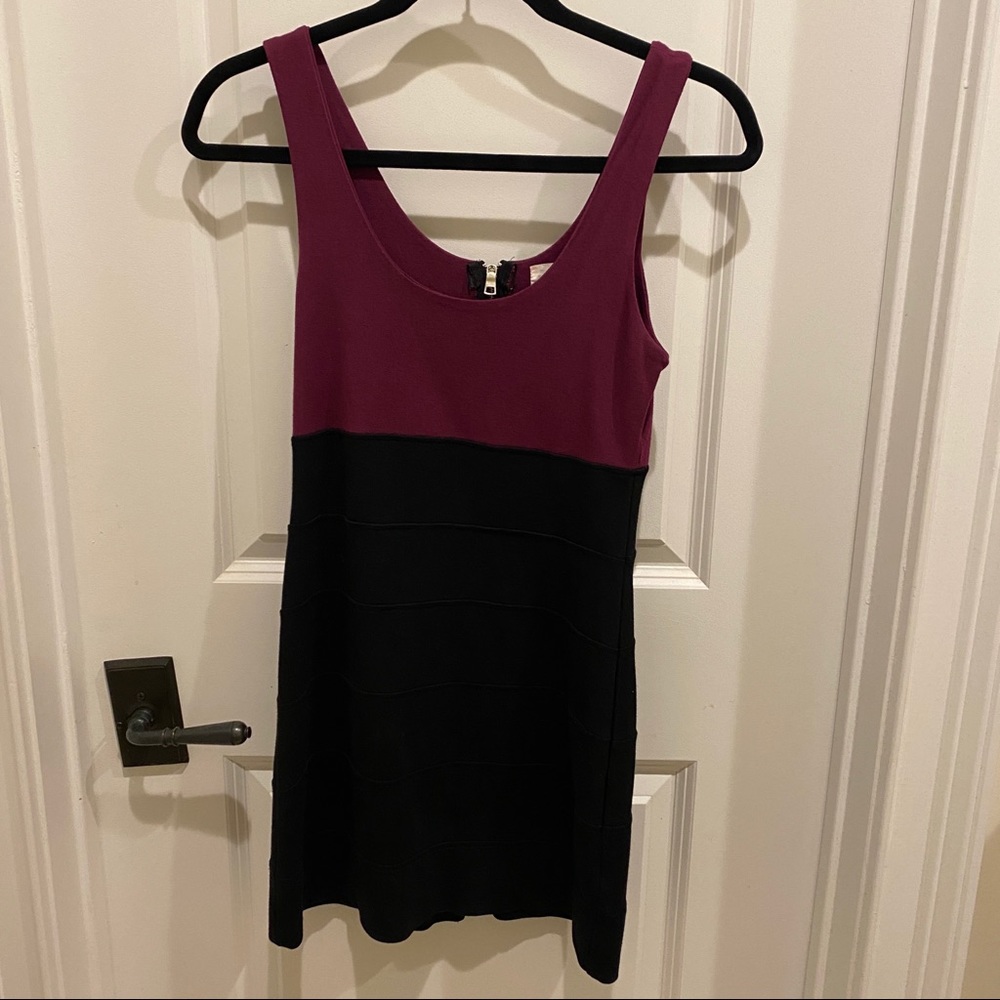 Black and plum colored back zip dress